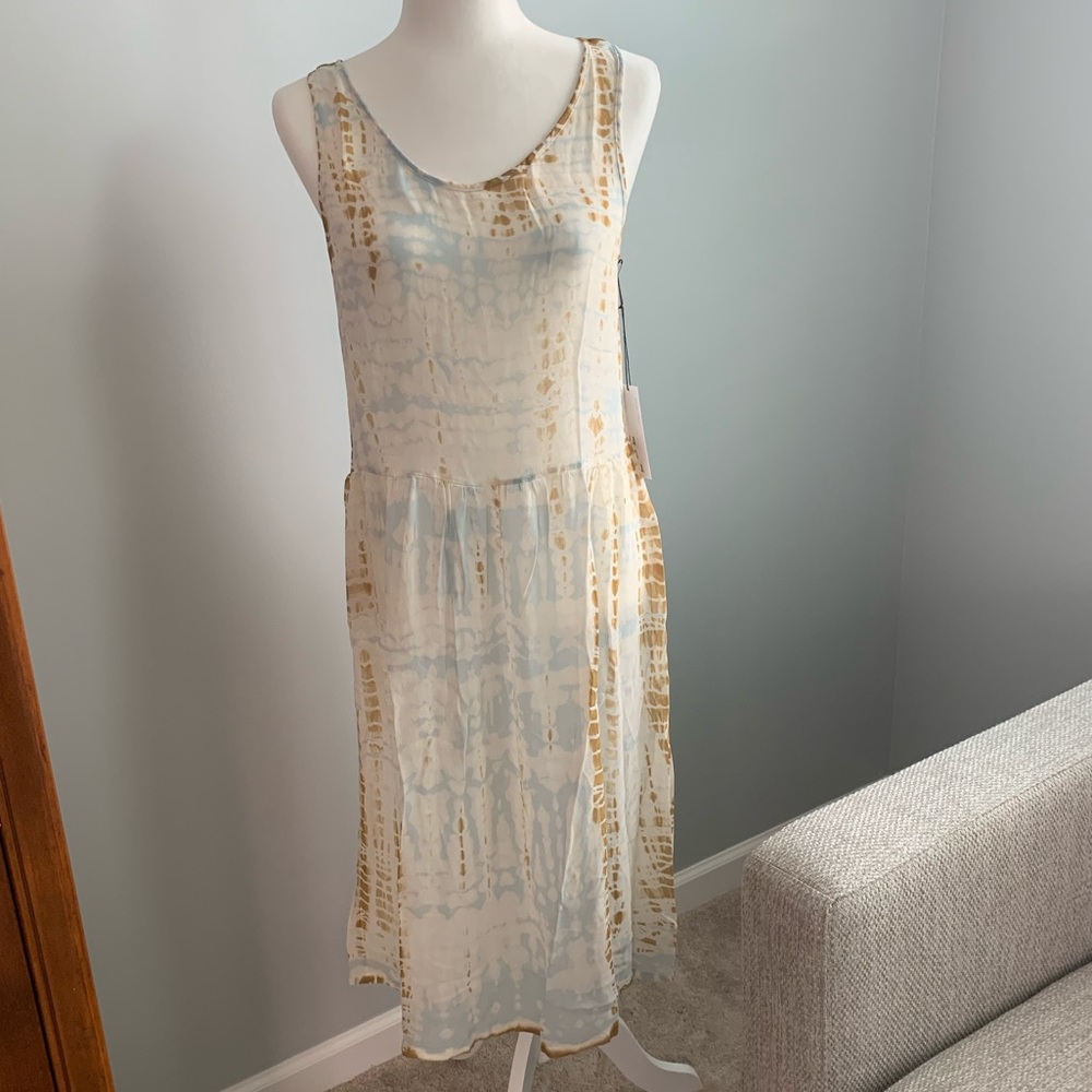 NEW LACAUSA Tie Dye Sheer Midi Dress Blue White S
